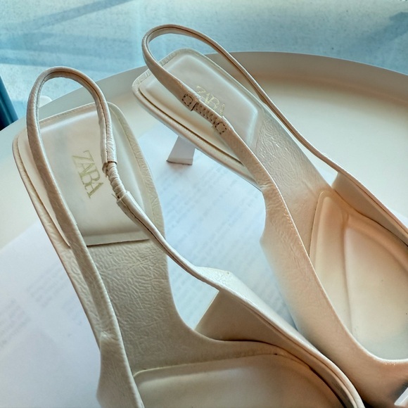 Zara Cream Pointed Slingback Heels - Picture 4 of 5